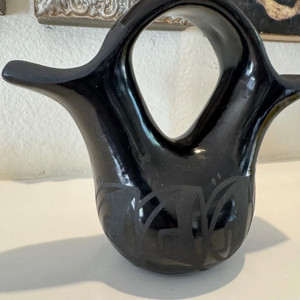 Santa Clara Pueblo Blackware Wedding‎ Vase by Birdell Bourdon